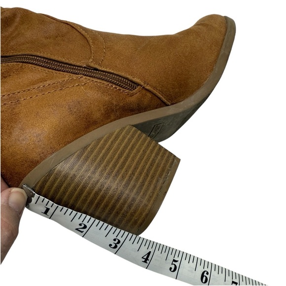 Ruff Hewn Boots 3” Block Heel Knee High Zip Close Tan Faux Leather 90s Y2K Club - Picture 4 of 10